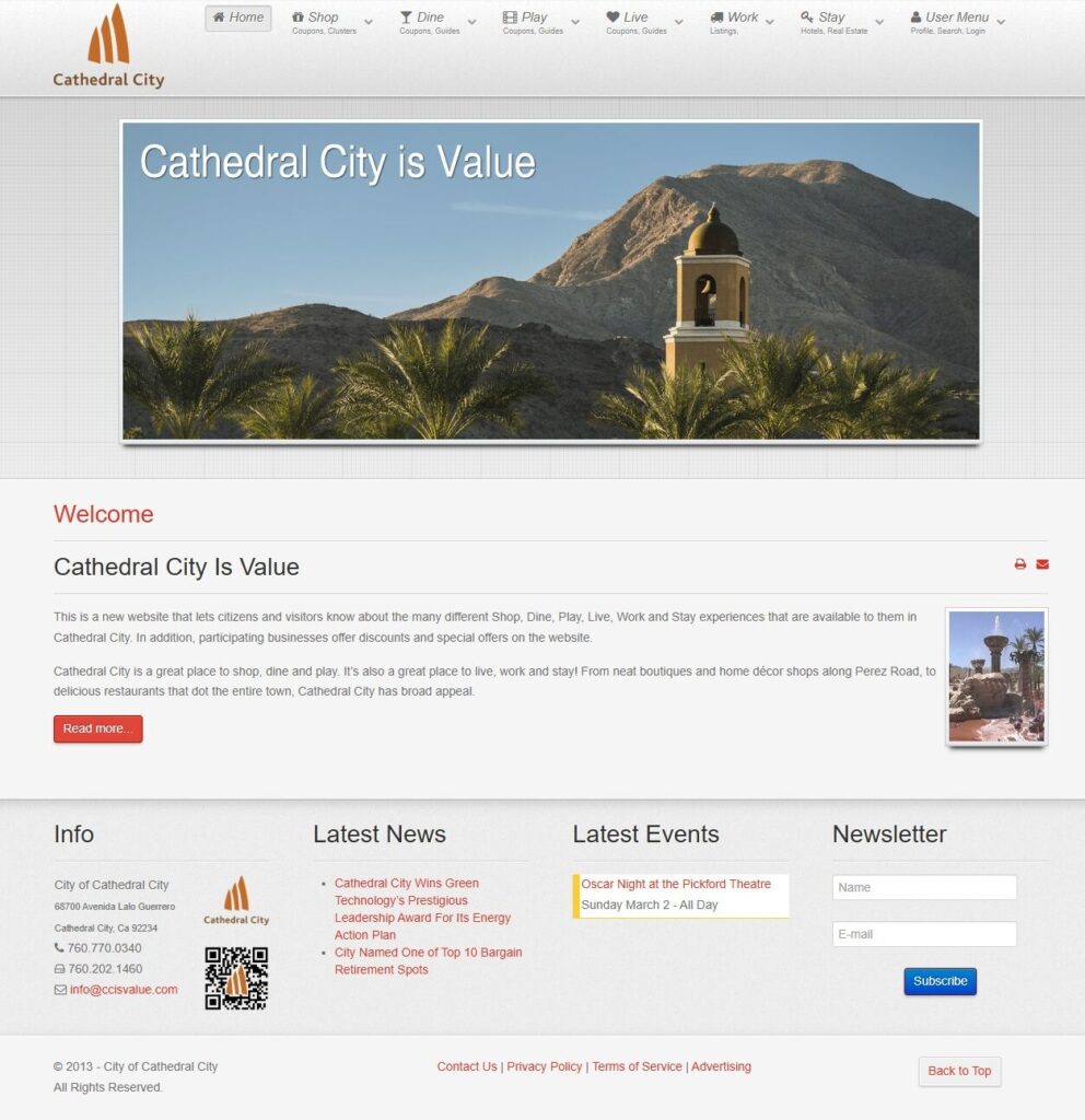 Cathedral City Is Value local business coupon website screenshot — Joomla CMS design by KSL Graphics 2009