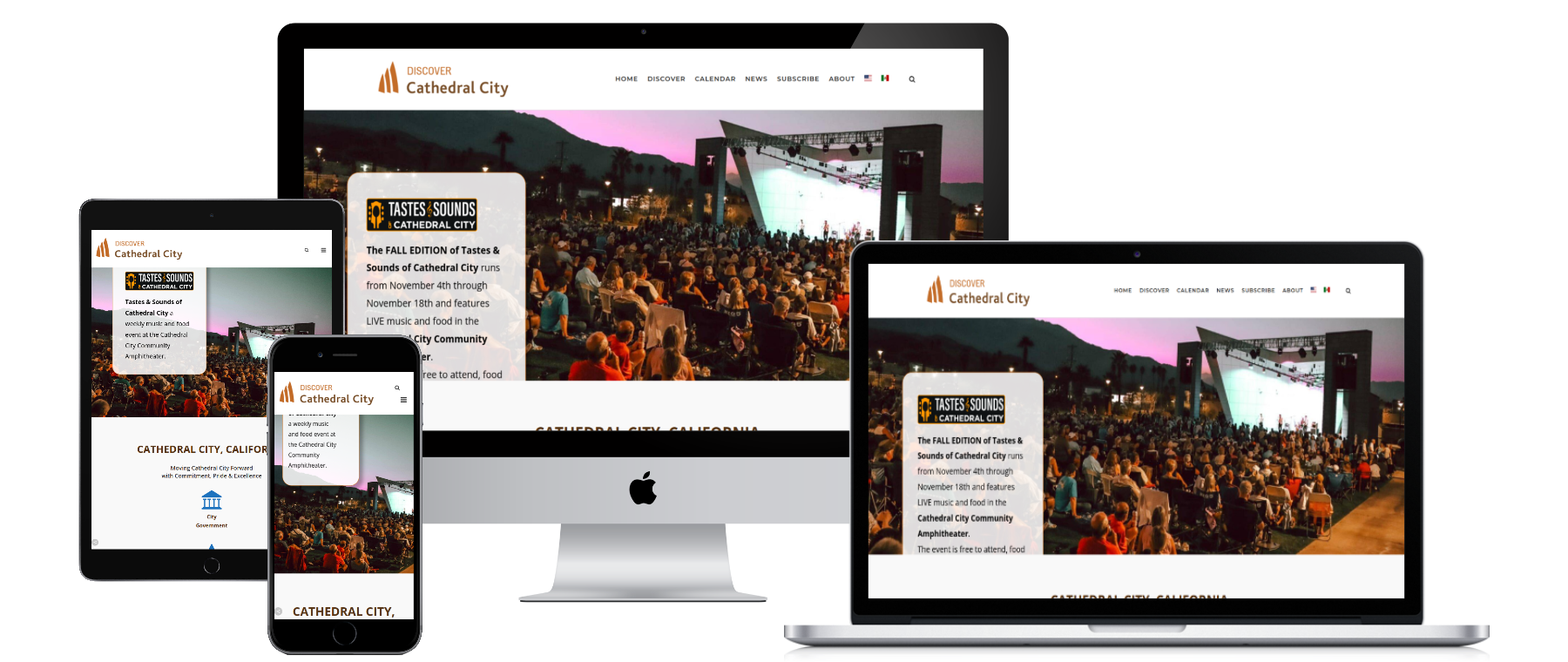Discover Cathedral City tourism site on multiple devices — responsive web design by KSL Graphics