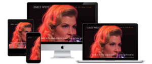 Emily West official performer website shown on desktop, tablet, and mobile
