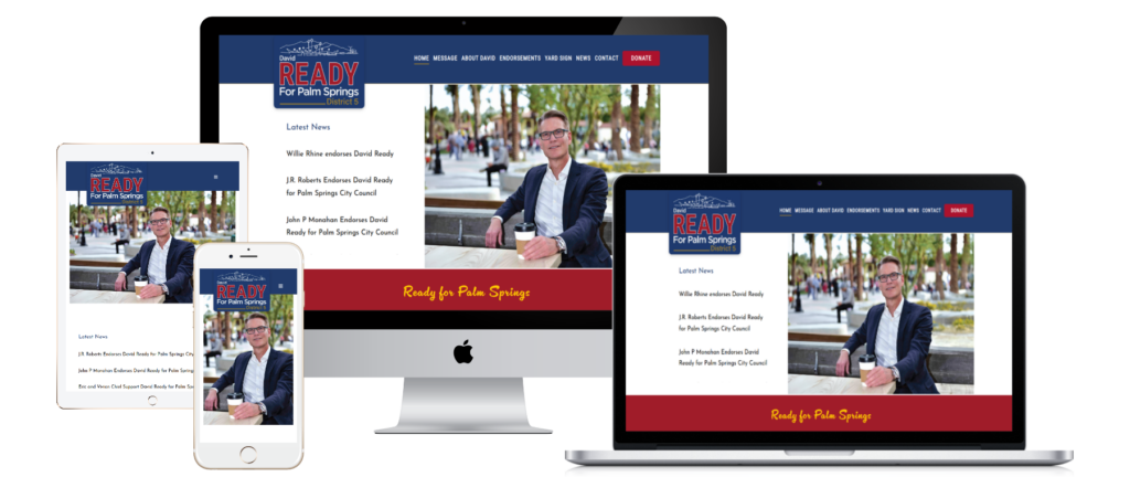 David Ready for Palm Springs City Council campaign website shown on multiple devices — web design by KSL Graphics