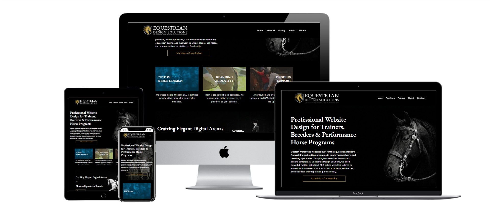 Equestrian Design Solutions website displayed on desktop and mobile devices
