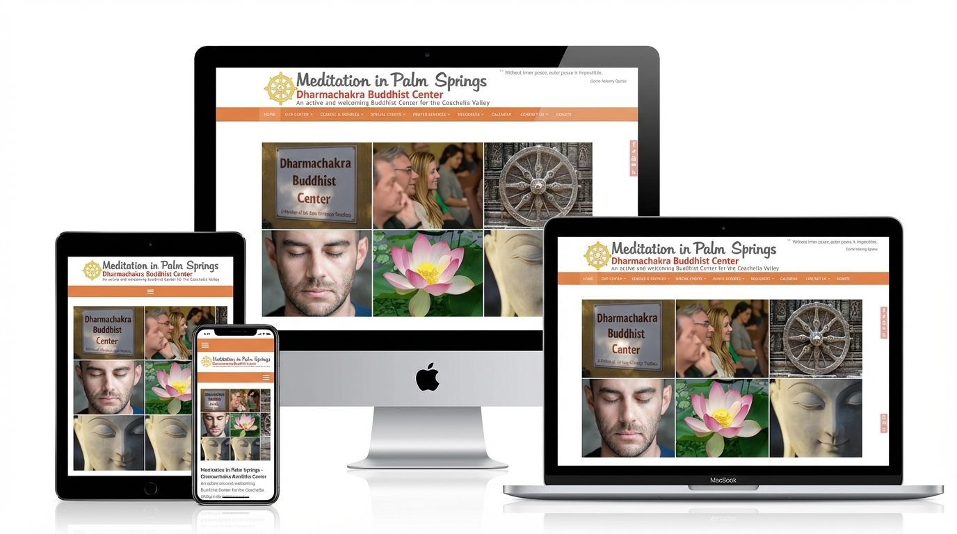 Meditation in Palm Springs website homepage — wellness and event design by KSL Graphics